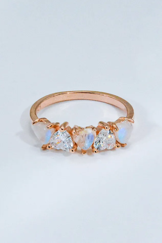 Rings Trendsi Moonstone and Zircon Heart Ring