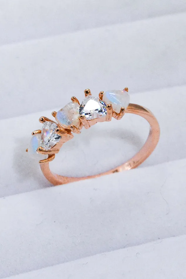 Rings Trendsi Moonstone and Zircon Heart Ring