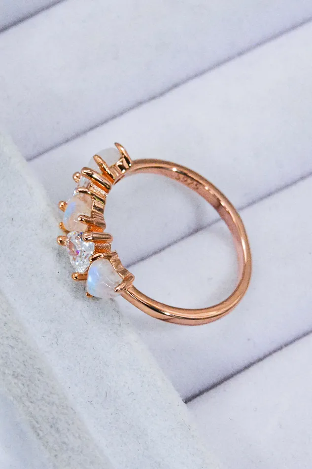 Rings Trendsi Moonstone and Zircon Heart Ring