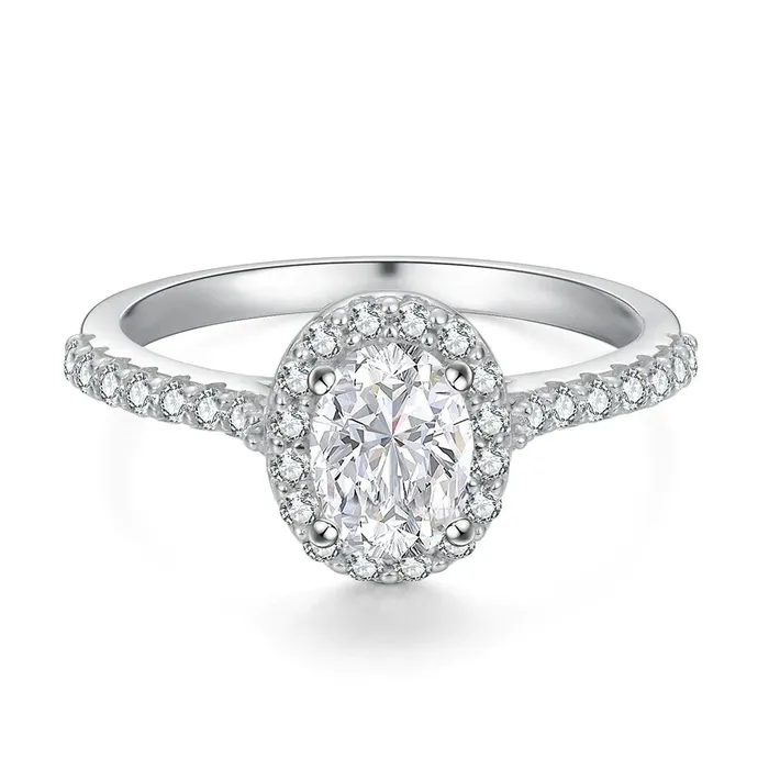 Rings WeiZi Wuzhou Oval Cut Moissanite Diamond Paved Halo Ring for Women