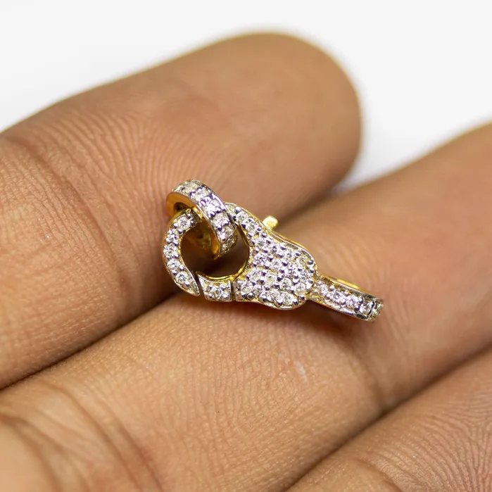 Solid Gold Clasp 18k Handmade Diamond Lobster Claw Clasp with Ring 17mm x 7mm Jalvi Co Rings Solid Gold Clasp 18k Handmade Diamond Lobster Claw Clasp with Ring 17mm x 7mm Jalvi Co Rings