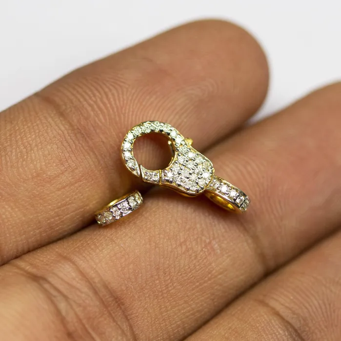 Solid Gold Clasp 18k Handmade Diamond Lobster Claw Clasp with Ring 17mm x 7mm Jalvi Co Rings