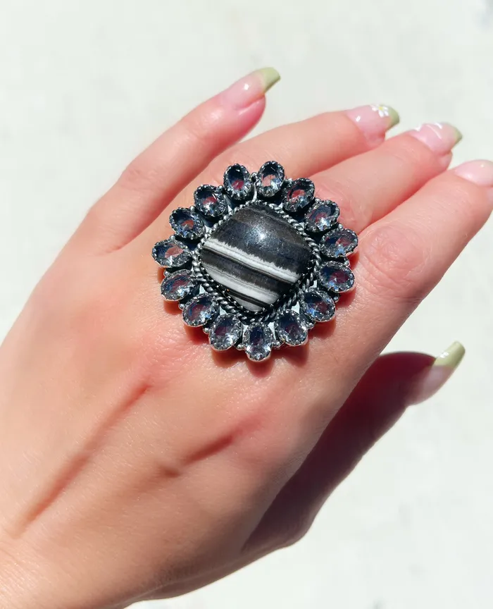Sophiareneboutiquecom Rings Sterling Silver Zebraa Calcite White Topaz Cluster Rings Sophiareneboutiquecom Rings Sterling Silver Zebraa Calcite White Topaz Cluster Rings