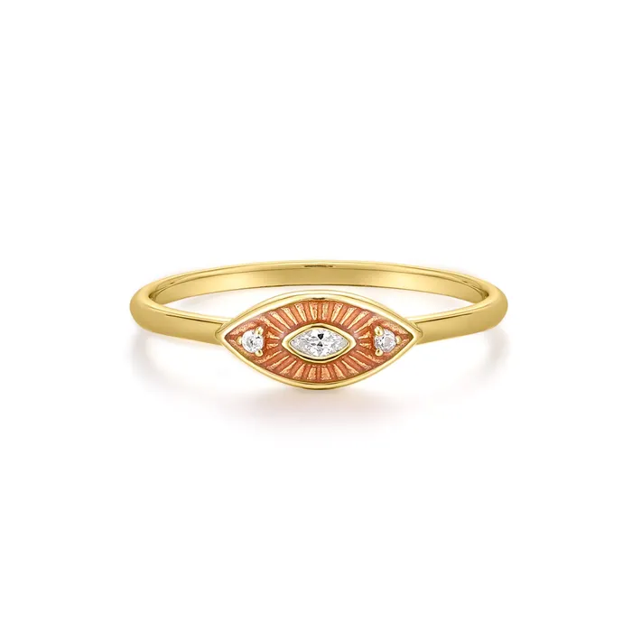 Spirito Rosa Rings Mellonia Magnolia Ring White CZ Bronze Enamel Gold Plated 925 Silver Spirito Rosa Rings Mellonia Magnolia Ring White CZ Bronze Enamel Gold Plated 925 Silver