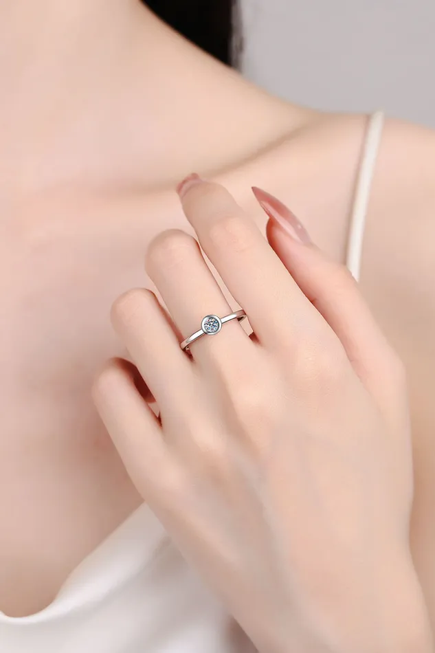 Trendsi Moissanite RhodiumPlated Solitaire Ring Rings
