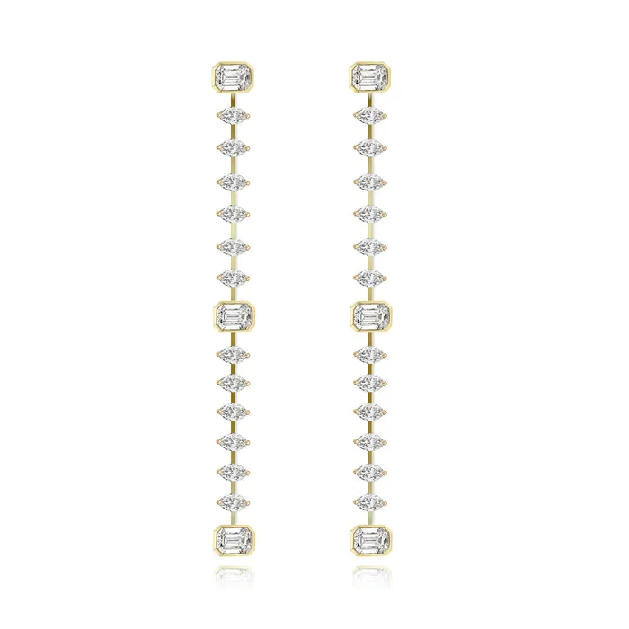 Alev Collection Bezel Diamond Emerald and Marquise Earrings Earrings