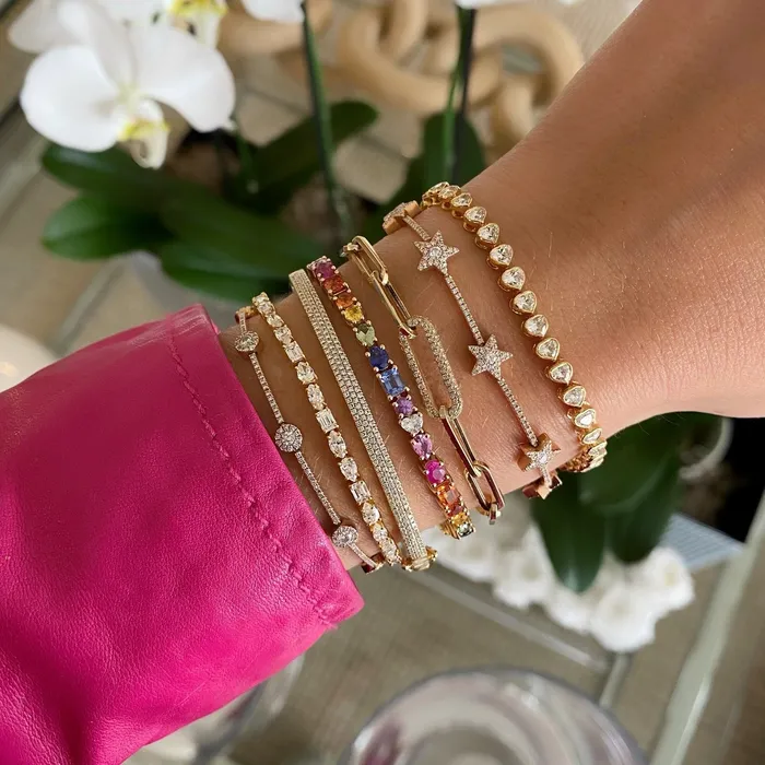 Alev Collection Bracelets All Around Diamond Link Paperclip Bracelet