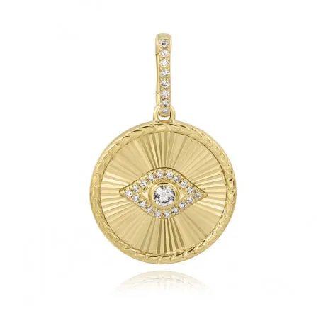 Alev Collection Charm Necklaces Fluted Disc Evil Eye Pave Charm