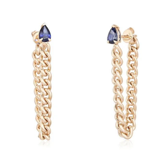 Alev Collection Pear Gemstone Cuban Chain Earring Earrings