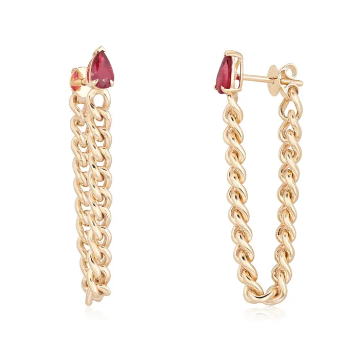 Alev Collection Pear Gemstone Cuban Chain Earring Earrings
