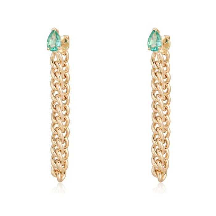 Alev Collection Pear Gemstone Cuban Chain Earring Earrings