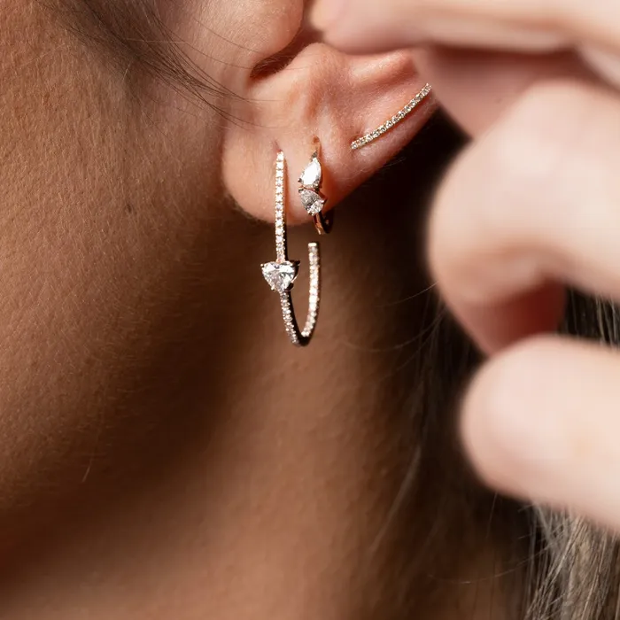 Alev Jewelry Earrings Solitaire Diamond Pave Hoop Earrings