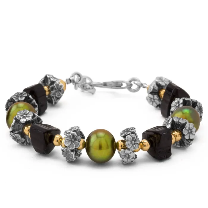Bracelets Elisa Ilana Green Pearl Black Tourmaline Bracelet