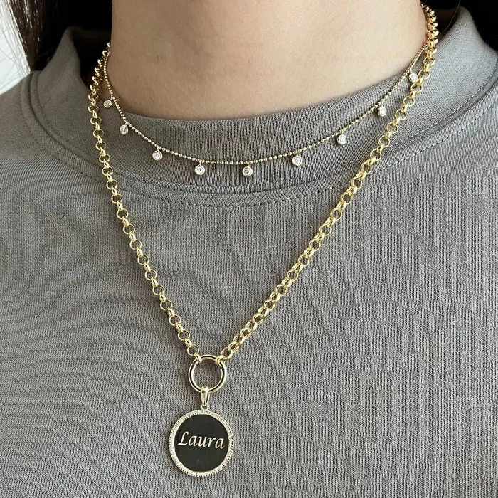 Charm Necklaces Alev Collection Round Pave Plate Charm