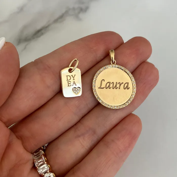 Charm Necklaces Alev Collection Round Pave Plate Charm