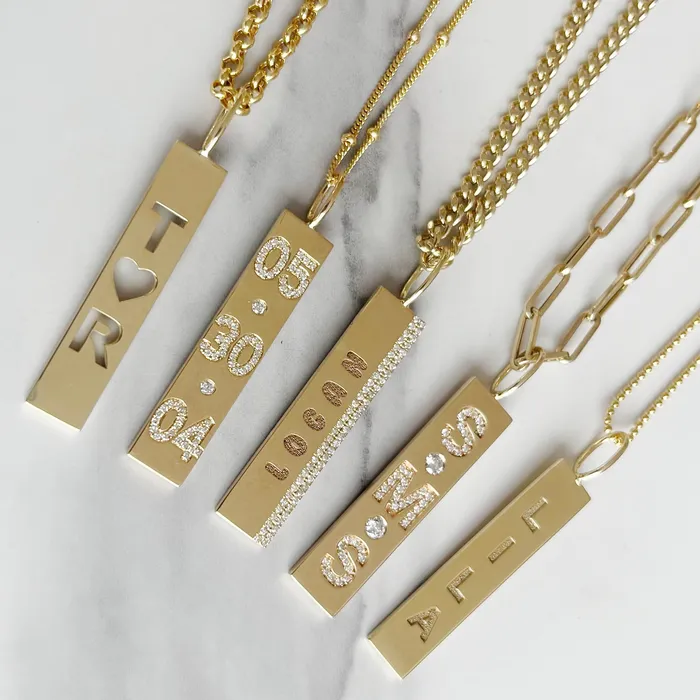 Charm Necklaces Cutout Personalized Plate Charm Alev Collection