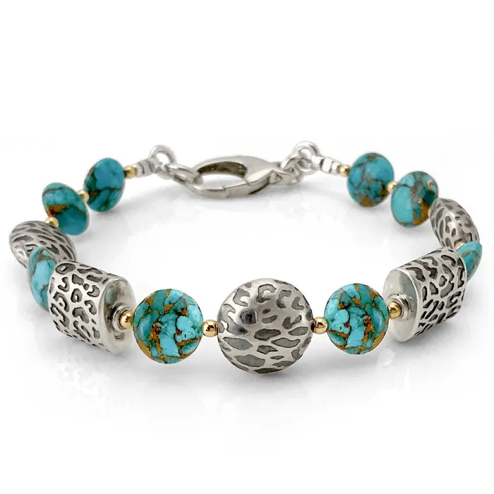 Copper Turquoise Animal Print Silver Bracelet Elisa Ilana Bracelets