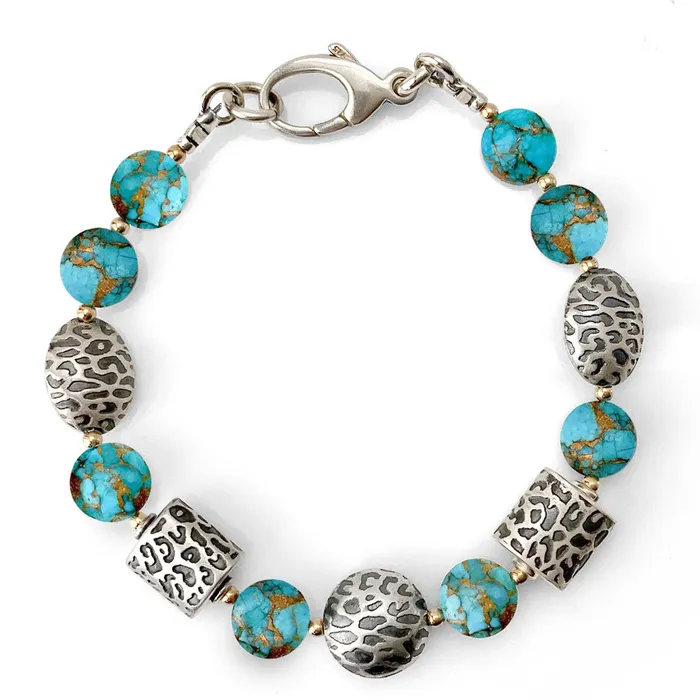 Copper Turquoise Animal Print Silver Bracelet Elisa Ilana Bracelets