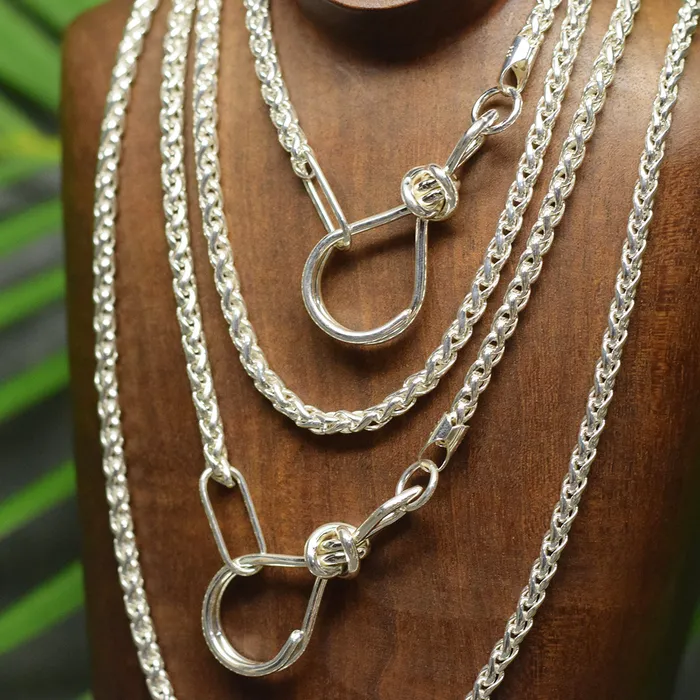 Crucian Gold Rings Sterling Silver Heavy Wheat Chain