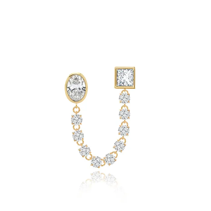 Earrings Alev Collection Two Bezel Solitaire Diamond Chain Earring
