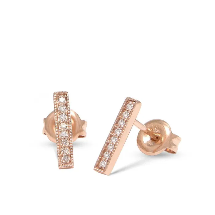 Earrings Elisa Ilana 14K Rose Gold Diamond Bar Stud Earrings