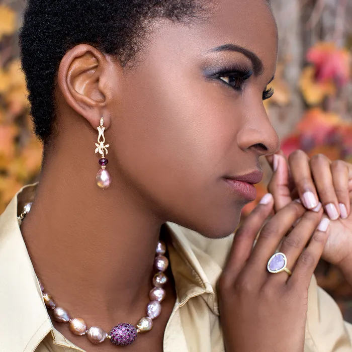 Earrings Elisa Ilana Fireball Pearl Rhodolite Garnet Earrings342163 Earrings Elisa Ilana Fireball Pearl Rhodolite Garnet Earrings342163