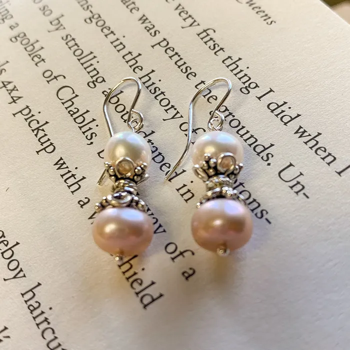 Earrings Elisa Ilana Pink White Freshwater Pearl Earrings