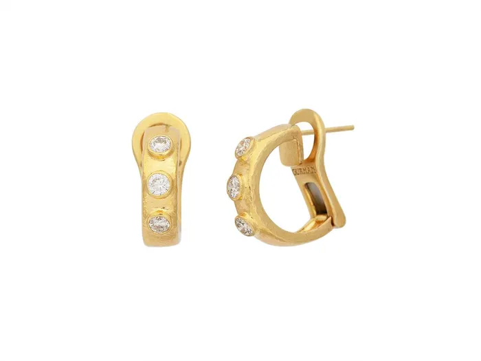 Earrings GG GOLD CLS GURHAN Hoopla Gold Diamond Huggie Hoop Earrings 5mm Wide Triple Stone