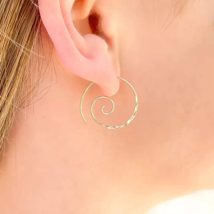 Earrings Hoops By Hand Spiral Hammered Earrings
