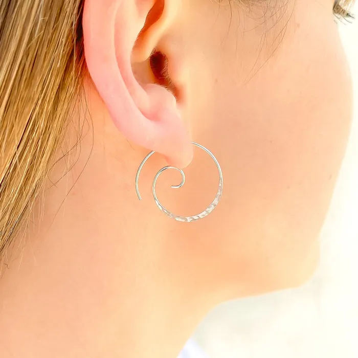 Earrings Hoops By Hand Spiral Hammered Earrings