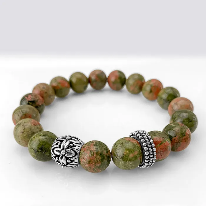 Elisa Ilana 10mm Unakite Sterling Silver Bracelet Bracelets