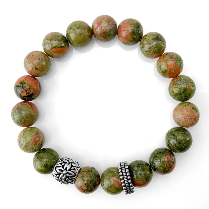 Elisa Ilana 10mm Unakite Sterling Silver Bracelet Bracelets Elisa Ilana 10mm Unakite Sterling Silver Bracelet Bracelets