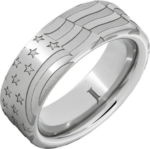 Elisa Ilana Rings Serinium Domed Band with Old Glory Flag Laser Engraving