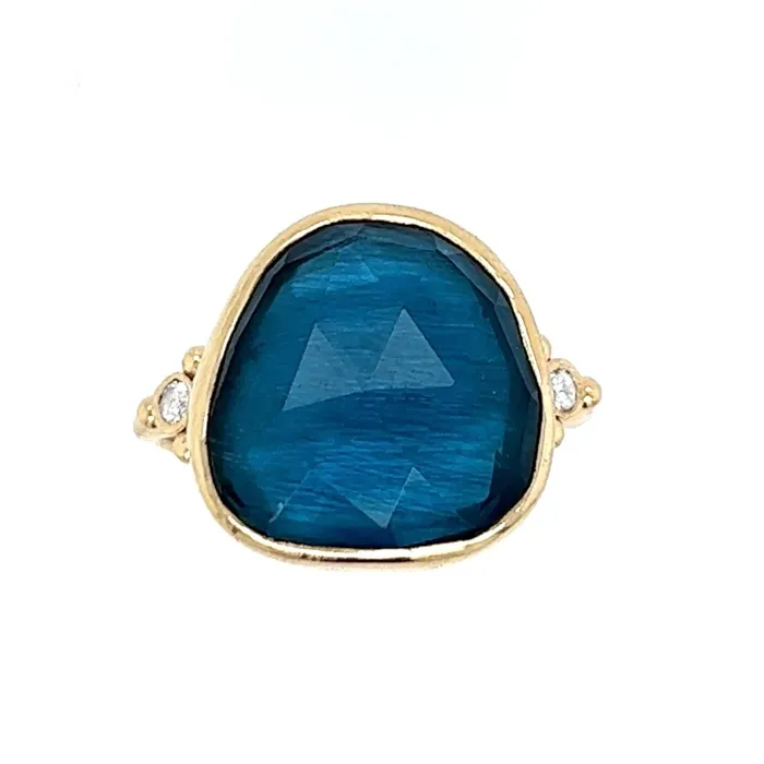 Emily Amey Jewelry Rings London Blue Cocktail ring With Diamonds in 14k yellow gold Emily Amey Jewelry Rings London Blue Cocktail ring With Diamonds in 14k yellow gold