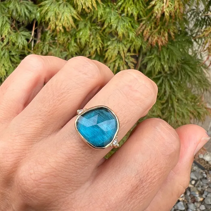 Emily Amey Jewelry Rings London Blue Cocktail ring With Diamonds in 14k yellow gold