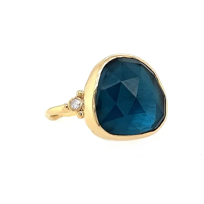 Emily Amey Jewelry Rings London Blue Cocktail ring With Diamonds in 14k yellow gold