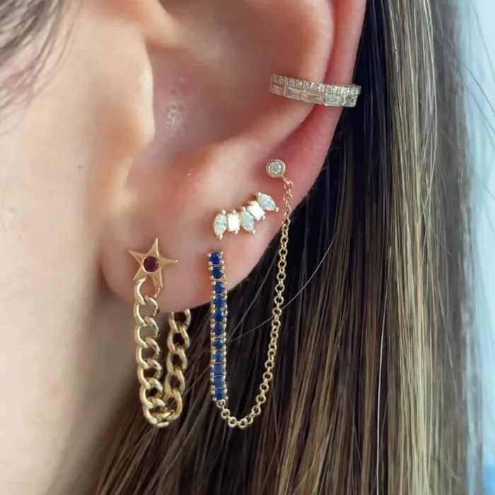 Gemstone Tennis Double Stud Chain Earrings Alev Collection Earrings