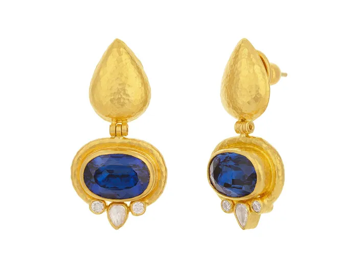 GG GOLD OOAK Earrings GURHAN Muse Gold Kyanite Single Drop Earrings 13x9mm Oval Stones set in Wide Frame on Post Top GG GOLD OOAK Earrings GURHAN Muse Gold Kyanite Single Drop Earrings 13x9mm Oval Stones set in Wide Frame on Post Top