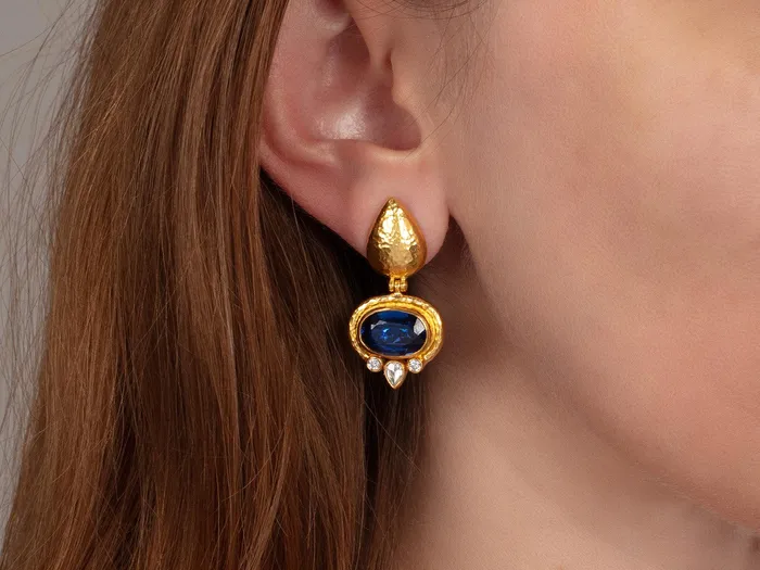 GG GOLD OOAK Earrings GURHAN Muse Gold Kyanite Single Drop Earrings 13x9mm Oval Stones set in Wide Frame on Post Top GG GOLD OOAK Earrings GURHAN Muse Gold Kyanite Single Drop Earrings 13x9mm Oval Stones set in Wide Frame on Post Top