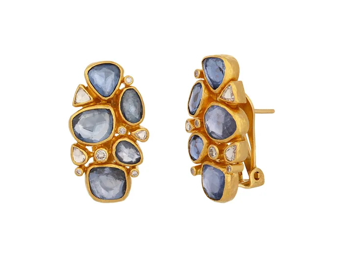 GG GOLD OOAK Earrings GURHAN Pointelle Gold MultiStone Stud Earrings Oval Stone Cluster on Clip Post GG GOLD OOAK Earrings GURHAN Pointelle Gold MultiStone Stud Earrings Oval Stone Cluster on Clip Post