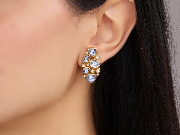 GG GOLD OOAK Earrings GURHAN Pointelle Gold MultiStone Stud Earrings Oval Stone Cluster on Clip Post GG GOLD OOAK Earrings GURHAN Pointelle Gold MultiStone Stud Earrings Oval Stone Cluster on Clip Post