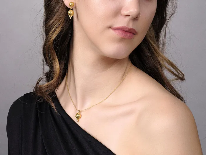 GG GOLD TRAD Earrings GURHAN Amulet Gold Diamond Single Drop Earrings 10mm Round on Post Top GG GOLD TRAD Earrings GURHAN Amulet Gold Diamond Single Drop Earrings 10mm Round on Post Top