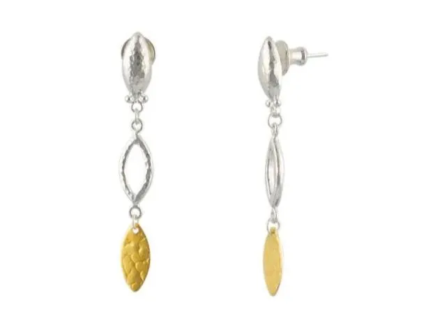 GG SILVER TRAD Earrings GURHAN Willow Sterling Silver Double Drop Earrings Mixed Marquise Shapes Gold Accents GG SILVER TRAD Earrings GURHAN Willow Sterling Silver Double Drop Earrings Mixed Marquise Shapes Gold Accents