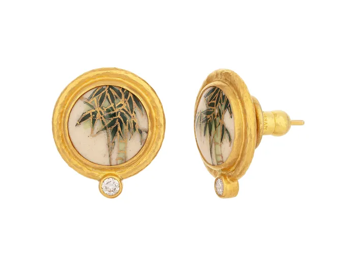 GURHAN Antiquities Gold Satsuma Stud Earrings 14mm Round set in Wide Frame GG GOLD OOAK Earrings GURHAN Antiquities Gold Satsuma Stud Earrings 14mm Round set in Wide Frame GG GOLD OOAK Earrings