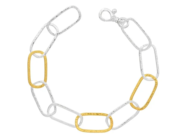 GURHAN Geo Sterling Silver Chain Link Bracelet Elongated Oval Gold Accents GG SILVER CLS Bracelets GURHAN Geo Sterling Silver Chain Link Bracelet Elongated Oval Gold Accents GG SILVER CLS Bracelets