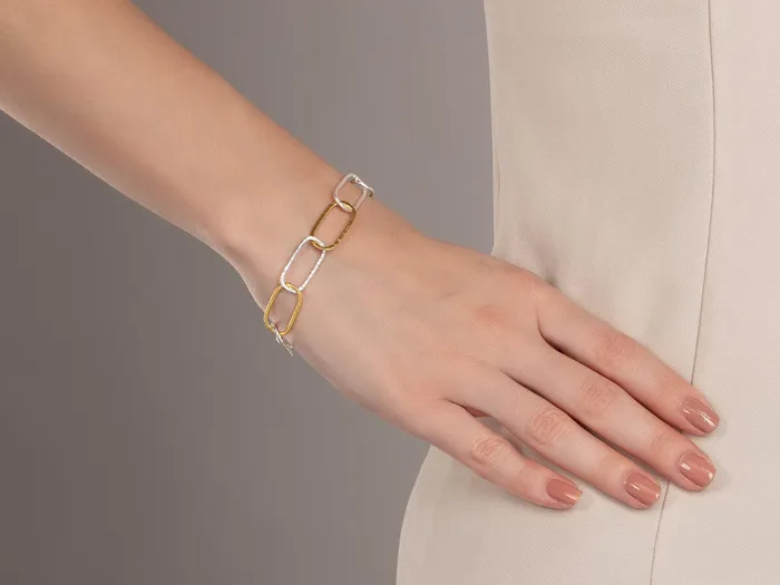 GURHAN Geo Sterling Silver Chain Link Bracelet Elongated Oval Gold Accents GG SILVER CLS Bracelets GURHAN Geo Sterling Silver Chain Link Bracelet Elongated Oval Gold Accents GG SILVER CLS Bracelets