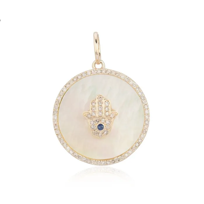 Hamsa Mother of Pearl Charm Alev Collection Charm Necklaces