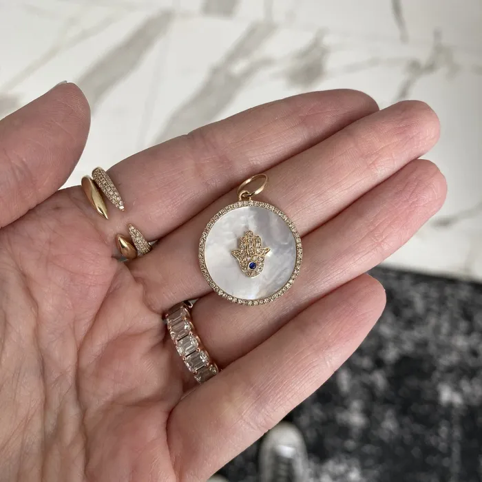 Hamsa Mother of Pearl Charm Alev Collection Charm Necklaces