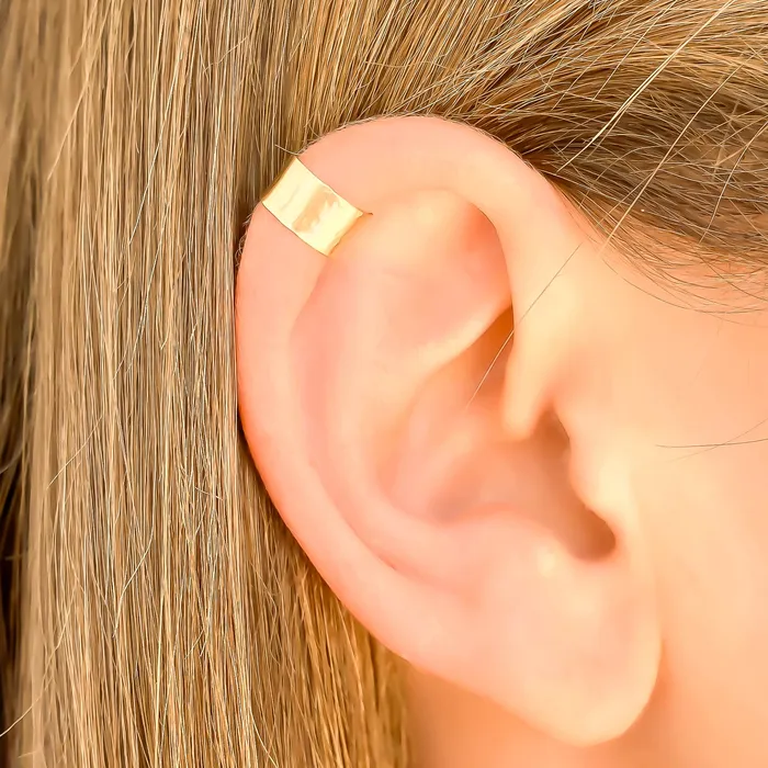 Hoops By Hand Hammered Wide Gold Filled Ear Cuff Earrings