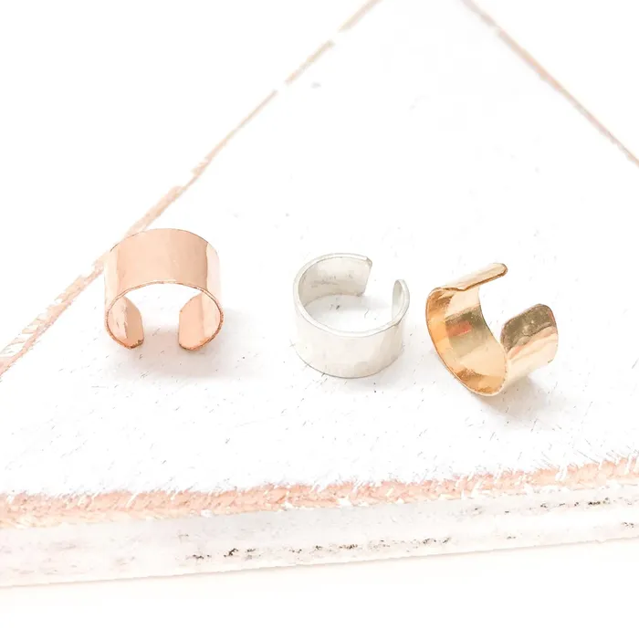 Hoops By Hand Hammered Wide Gold Filled Ear Cuff Earrings